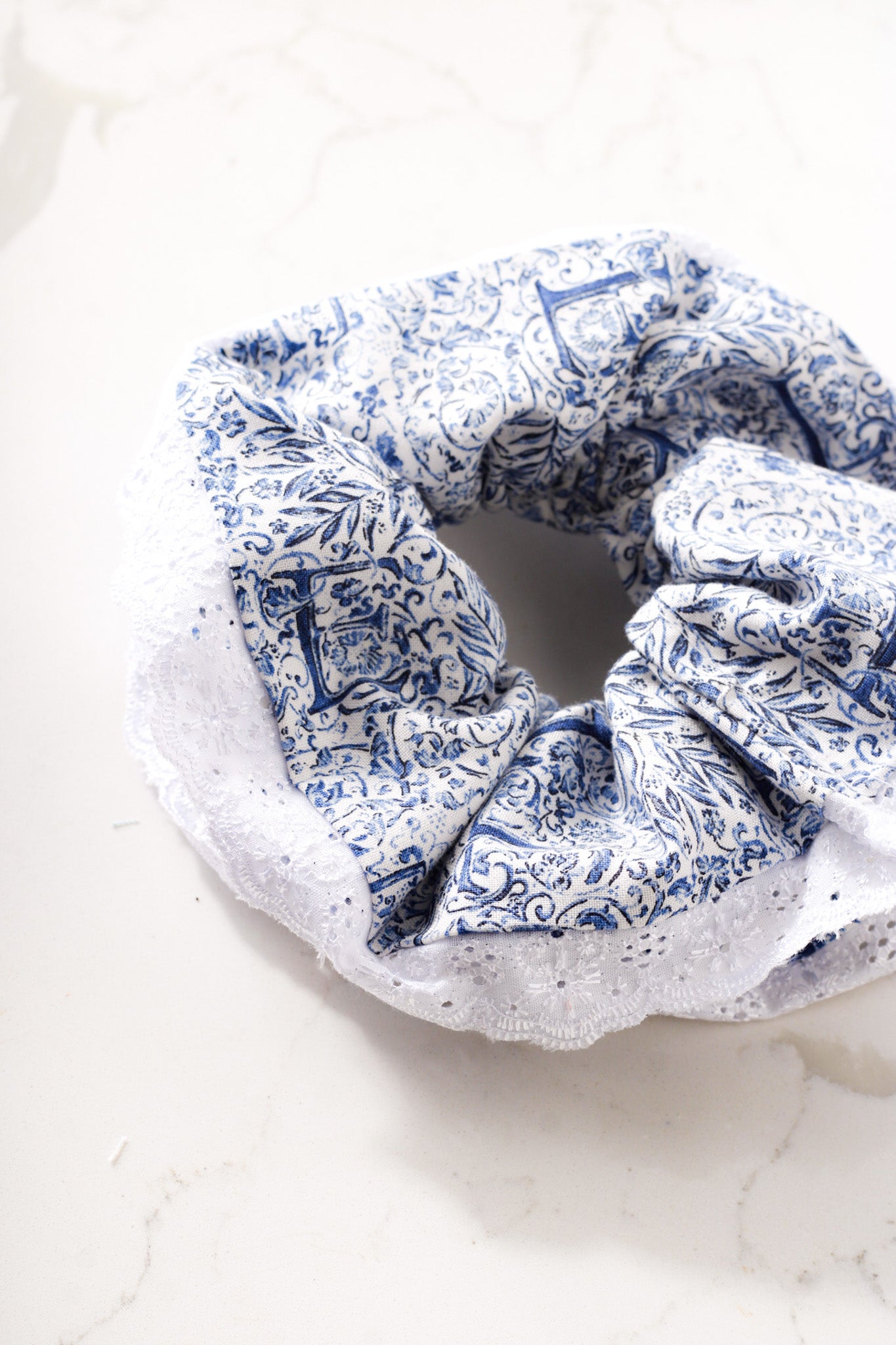 Blue Delft Ruffle Scrunchie