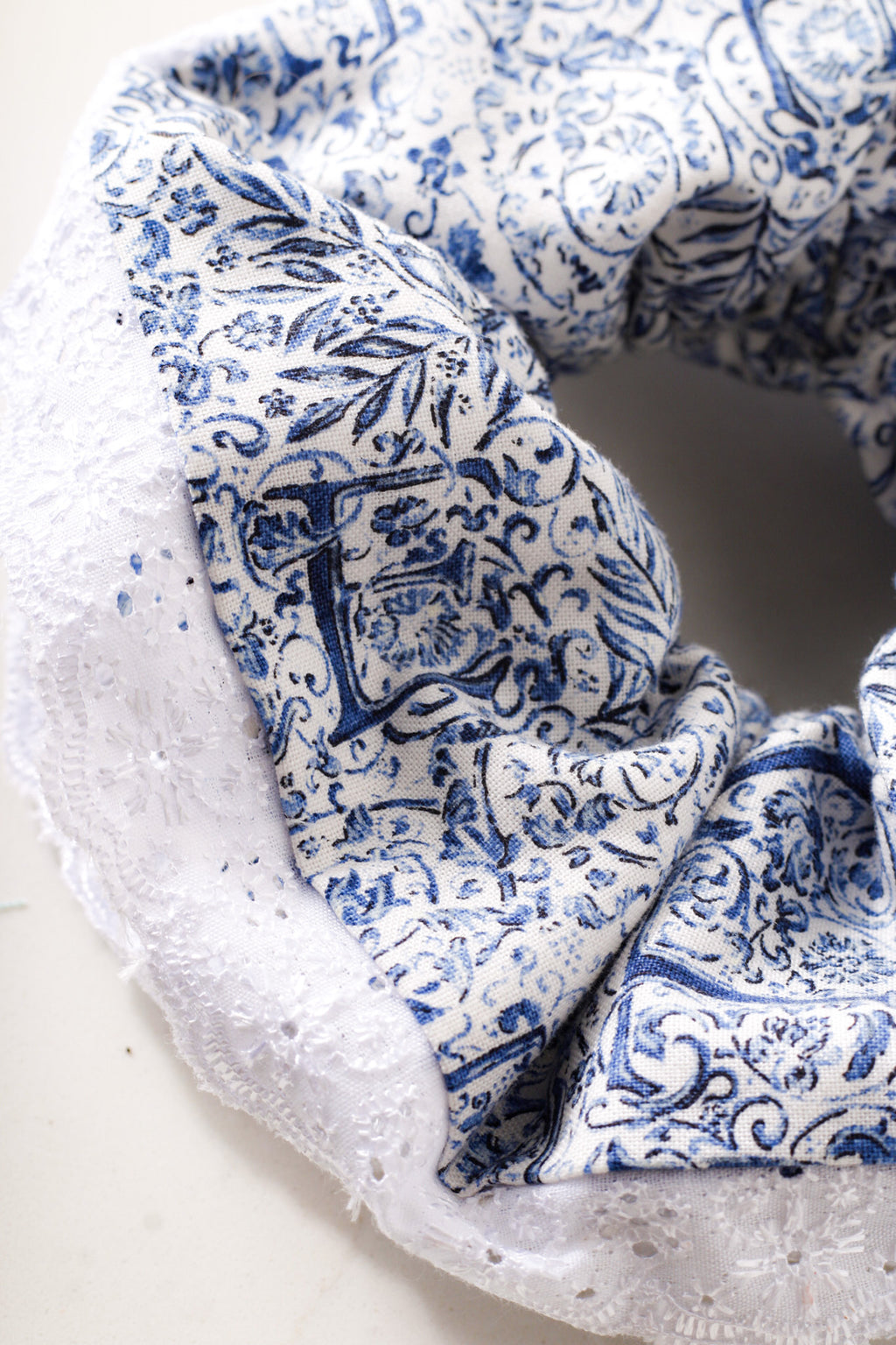 Blue Delft Ruffle Scrunchie