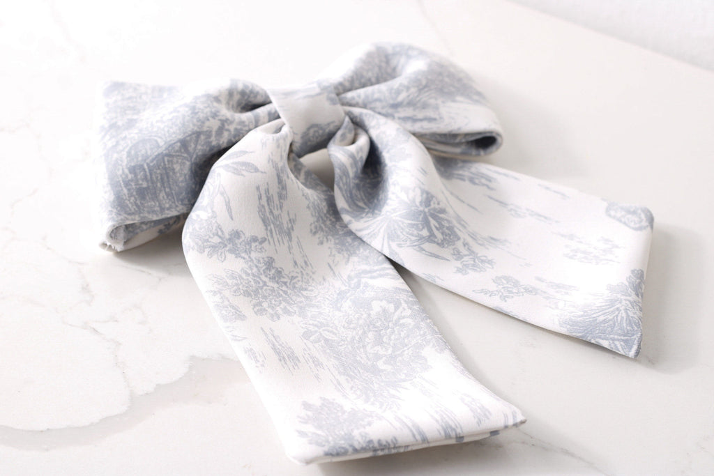 Grey French Toile Hair Bow