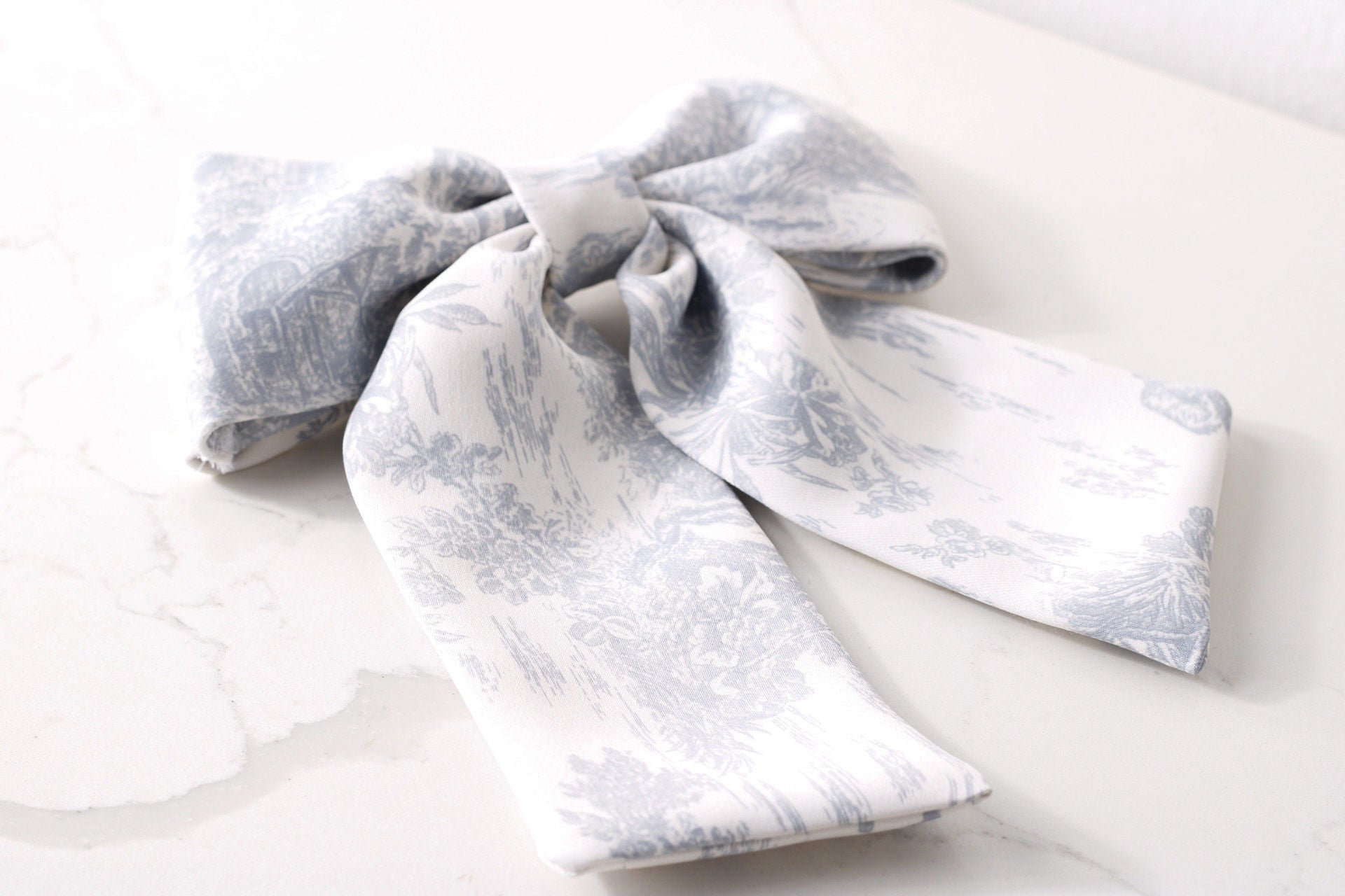 Grey French Toile Hair Bow