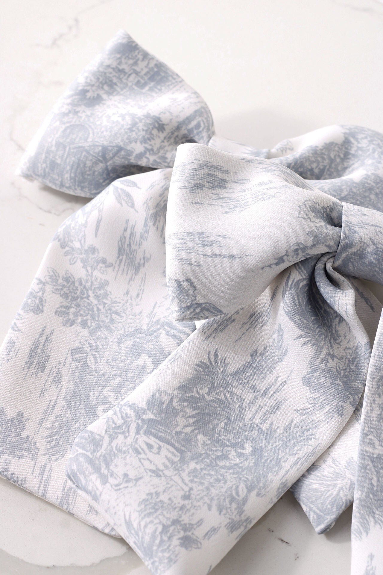 Grey French Toile Hair Bow