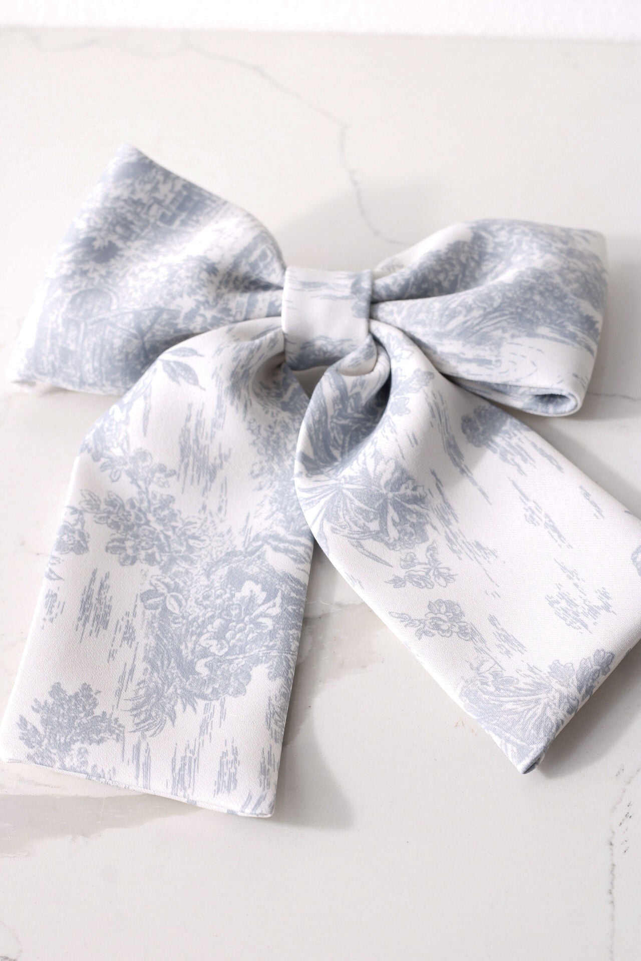 Grey French Toile Hair Bow