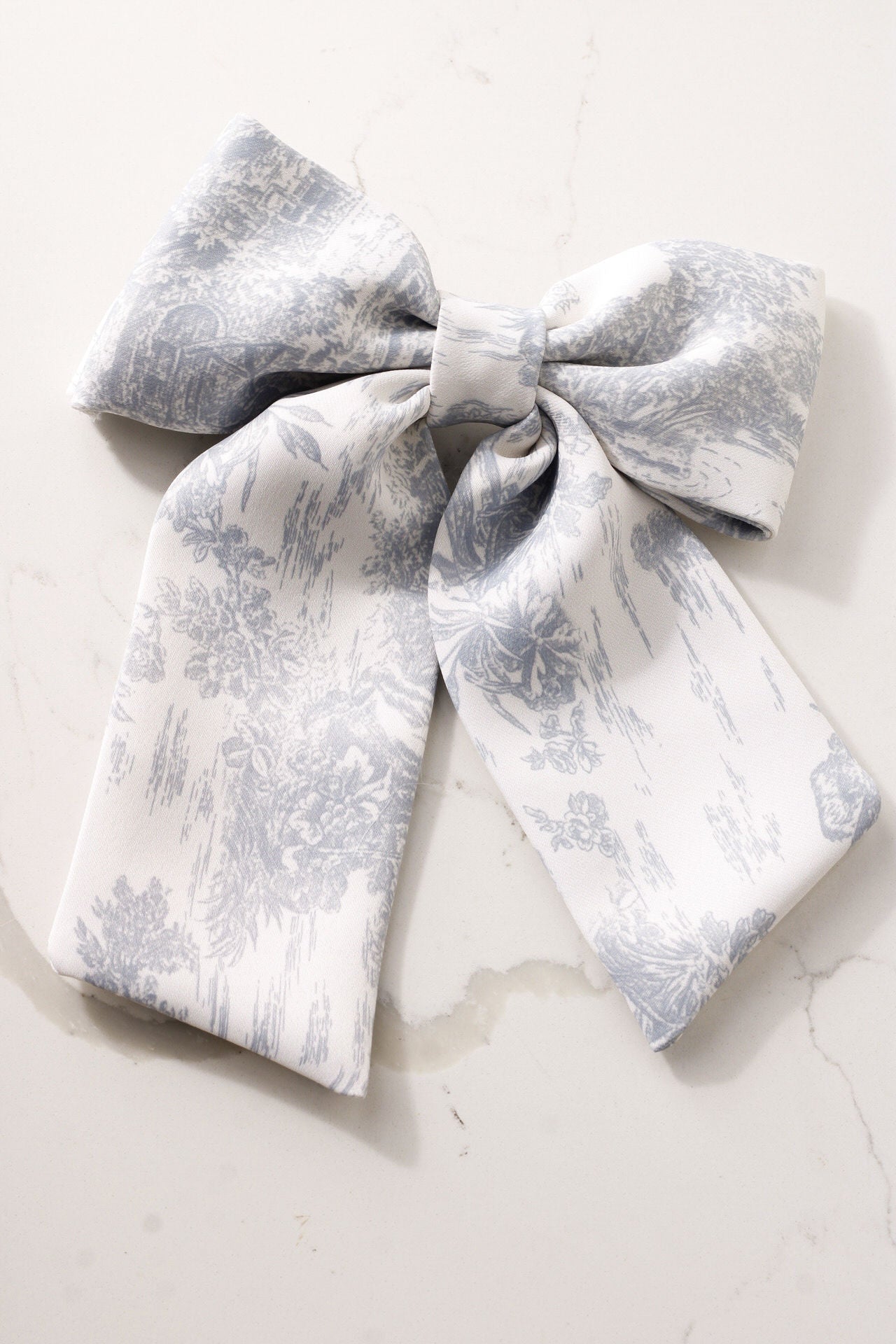 Grey French Toile Hair Bow