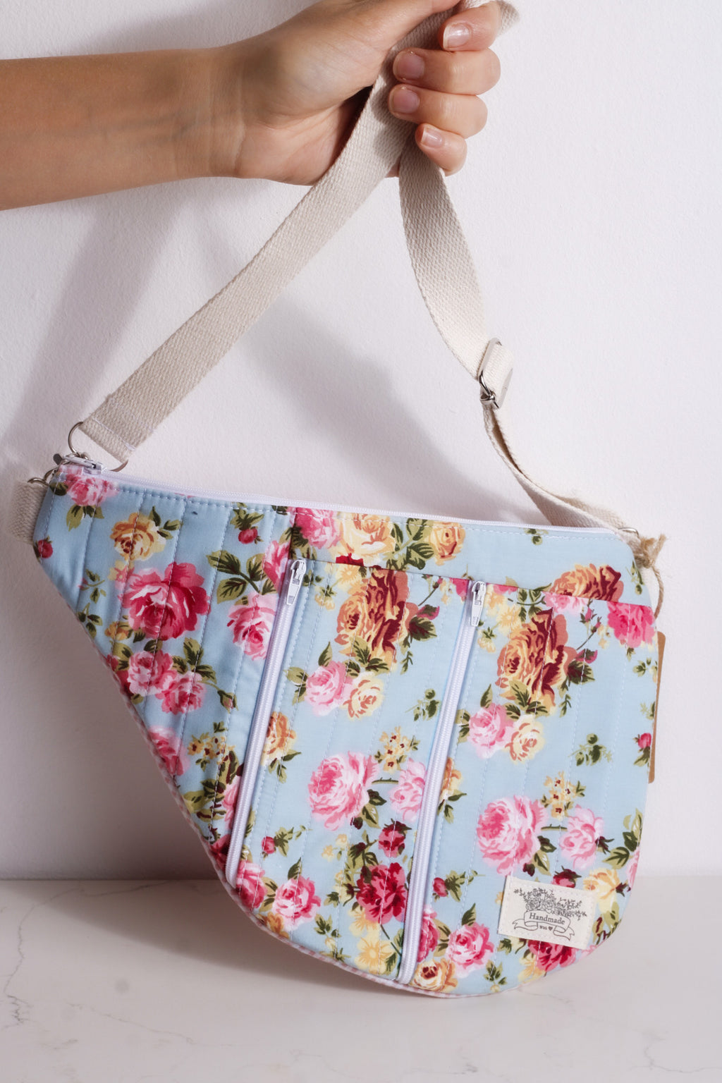 Blue Rose Garden Floral Moon Bag