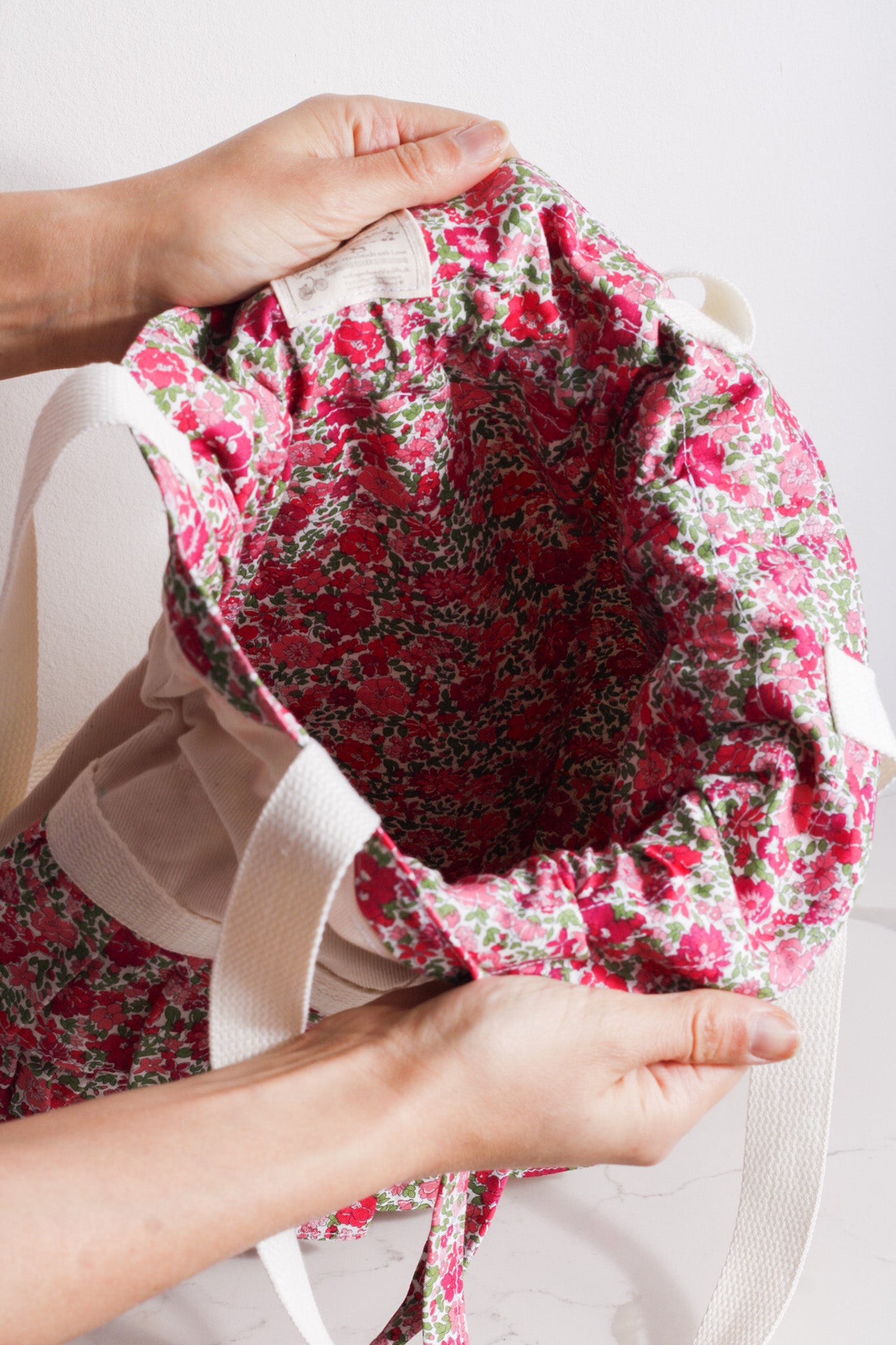 Ruby Red Ruffle Drawstring Bag